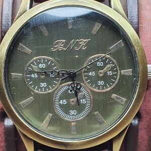 BNK Bronze/Goldtone Leather Wideband Men's Watch